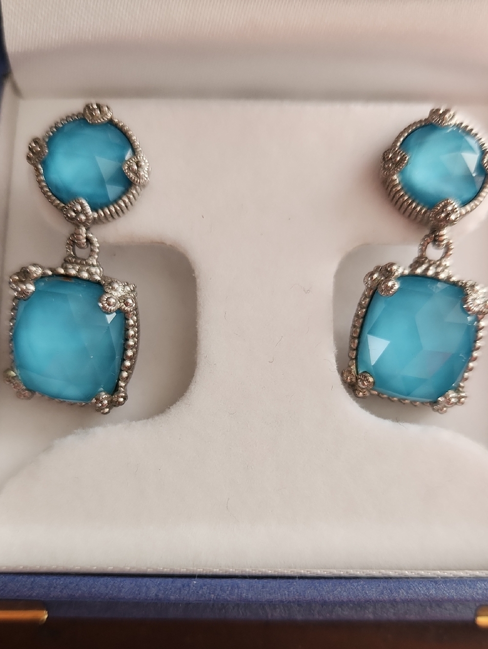 Turquoise Blue  Gemstone 10 Karat Stud Earrings - Women Jewelry Judith Ripka - Picture 2 of 4